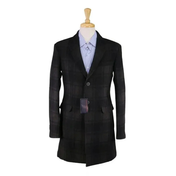 Trussardi Brown/Black Check Wool Flannel 3-Btn Slim Fit Overcoat 38 New! - Picture 1 of 13